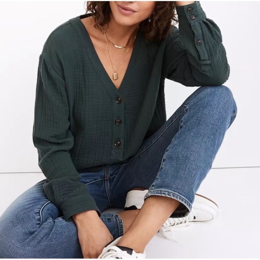 NWOT Madewell Lightspun Evert Top Midnight Green Size XS NC803 Gauze Cotton